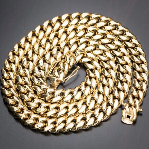 Heavy Solid Gold Plated 316 Stainless Steel 11mm Miami Cuban Link Chain Necklace